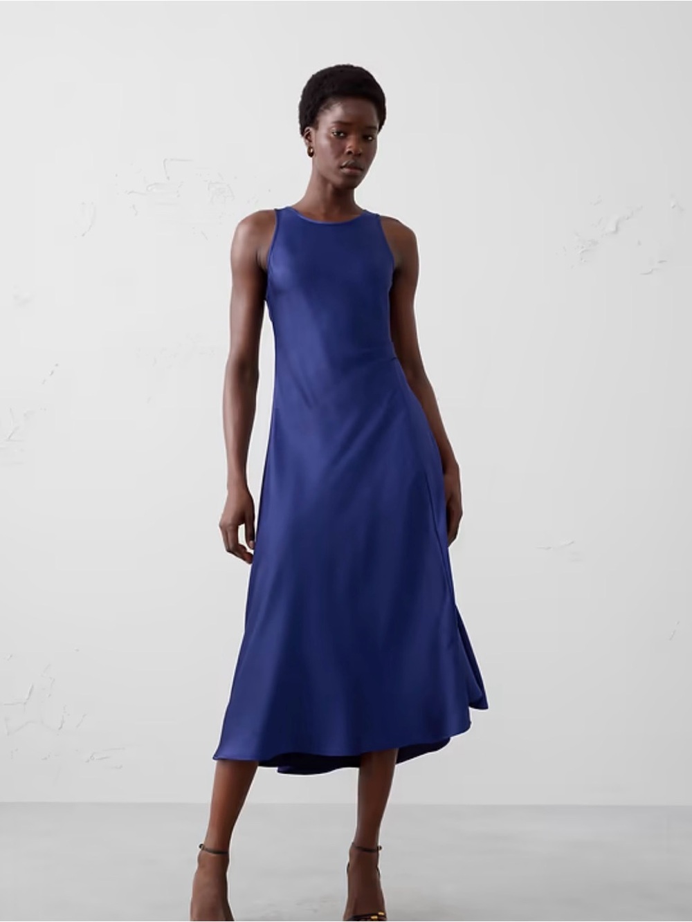 NWT | Sz 12 | Satin Sleeveless Midi Dress | Banana Republic Fac | Cobalt Blue